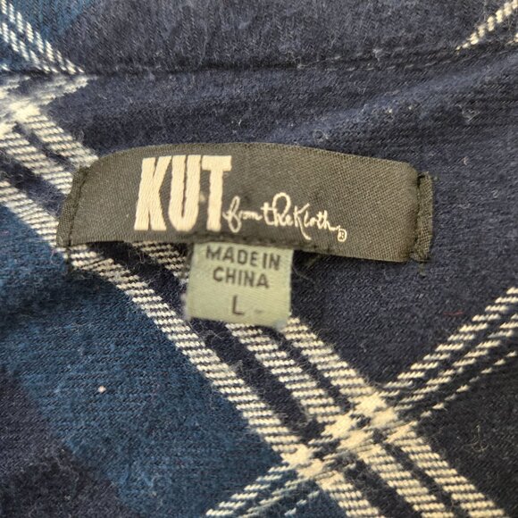 Kut from the Kloth Plaid Flannel Button Down Shirt Size Large - Picture 3 of 5